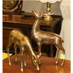 PAIR OF LARGE SOLID BRASS DEER