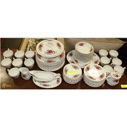75PC ROSE GARDEN IRONSTONE WARE DISH SET.