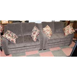 PAIR OF FABRIC 54" LOVE SEATS WITH ACCENT CUSHIONS
