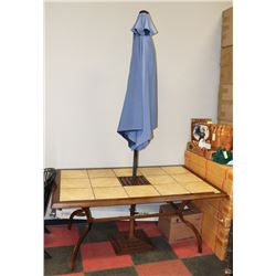 TILE TOP PATIO TABLE WITH PATIO UMBRELLA AND STAND