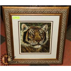 SOLID WOOD FRAMED TIGER PRINT SIGNED BY