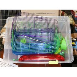 TWO HAMSTER CAGES WITH TOYS.