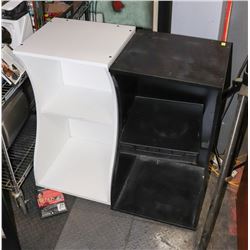 PAIR OF BLACK AND WHITE SHELVES, 16.5"X15"X30.5"