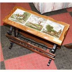 WOOD AND TILE TOP MAGAZINE RACK, 9"X21"X17".