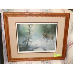OAK FRAMED, MATTED & SIGNED HERBER PIKL PRINT