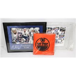 ALES HEMSKY FRAMED PICTURE WITH OILERS FLAG,