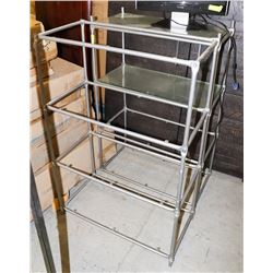 BAILIFF SEIZURE PAIR OF METAL AND GLASS SHELVES