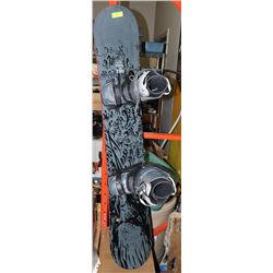 SNOWBOARD WITH BINDINGS AND BOOTS.