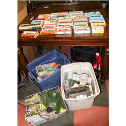 3 BOXES OF TRAINS, ACCESSORIES AND MORE.