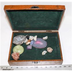 WOOD LOCKABLE BOX W/SEMI-PRECIOUS