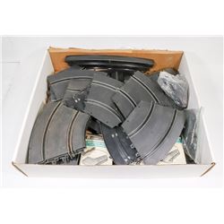 BOX OF ELDON TRACK AND NOS PARTS.