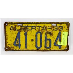 ALBERTA 1933 LICENSE PLATE