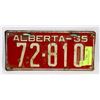 Image 1 : ALBERTA 1935 LICENSE PLATE