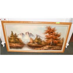 FRAMED SIGNED MOUNTAIN LANDSCAPE PAINTING.