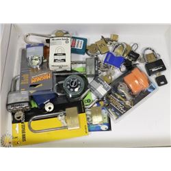 BOX W/19 PAD LOCKS, LOTS OF NEW ONES &