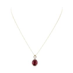 9.60 ctw Ruby and Diamond Pendant With Chain - 14KT Yellow Gold