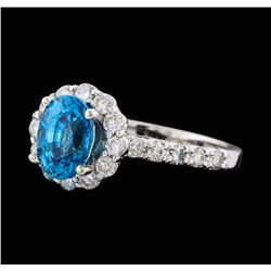 2.34 ctw Blue Zircon and Diamond Ring - 14KT White Gold