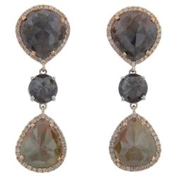 14k Two Tone Gold 14.70CTW Diamond and Rough Diamond Earrings, (SI3/G)