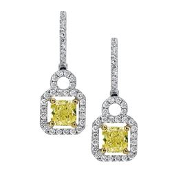 18k Two Tone Gold 1.50CTW Diamond Earrings, (VS1-VS2/Nat-yel/G-H)