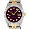 Rolex Mens 2 Tone 14K Maroon Diamond 36MM Datejust Wristwatch