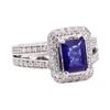 2.97 ctw Blue Sapphire And Diamond Ring - 14KT White Gold