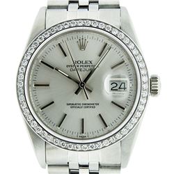 Rolex Mens Stainless Steel Silver Diamond 36MM Datejust Wristwatch