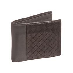 Bottega Veneta Black Gray Leather Mens Woven Bifold Wallet