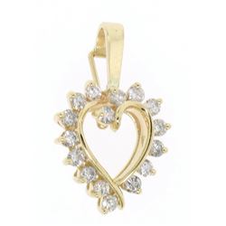 14K Solid Yellow Gold 1.0  ctW 16 Round Diamond Heart Enhancer Pendant Charm