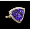 GIA Cert 19.46 ctw Tanzanite and Diamond Ring - 14KT Yellow Gold