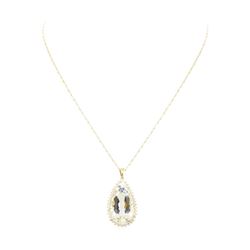 24.03 ctw Aquamarine and Diamond Pendant With Chain - 14KT Yellow Gold