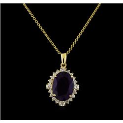 4.40 ctw Amethyst and Diamond Pendant With Chain - 14KT Yellow Gold