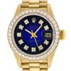 Image 1 : Rolex Ladies 18K Yellow Blue Vignette 1 ctw Diamond President Wristwatch With Ro