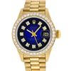 Image 2 : Rolex Ladies 18K Yellow Blue Vignette 1 ctw Diamond President Wristwatch With Ro