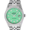 Rolex Mens Stainless Steel Green Diamond 36MM Datejust Wristwatch