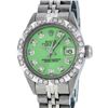 Rolex Ladies Stainless Steel Green Pyramid Diamond Datejust Wristwatch