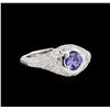 Image 1 : 0.60 ctw Tanzanite and Diamond Ring - 14KT White Gold