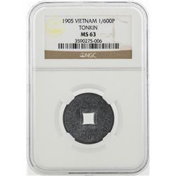 1905 Vietnam Tonkin 1/600 Piastre Coin NGC MS63