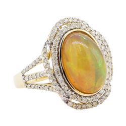 5.05 ctw Opal and Diamond Ring - 14KT Yellow Gold