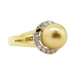 Pearl and Diamond Ring - 18KT Yellow Gold