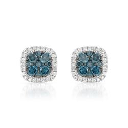 14k White Gold 0.58CTW Diamond and Blue Diamonds Earrings, (SI/H)