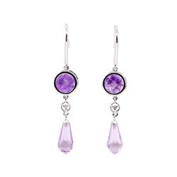 3.55 ctw Amethyst and White Sapphire Earrings - 10KT White Gold