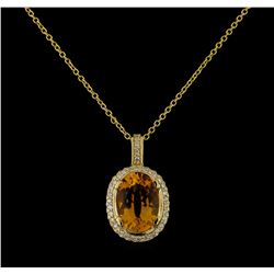 5.45 ctw Citrine and Diamond Pendant With Chain - 14KT Yellow Gold