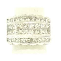 18k White Gold Invisible Set 4.20 ctw Princess & Round Diamond Wide Band Ring
