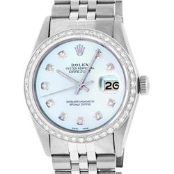 Rolex Mens Stainless Steel Blue Diamond 36MM Datejust Wristwatch