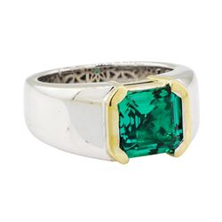 3.15 ctw Lab Grown Emerald Ring - 18KT White and Yellow Gold