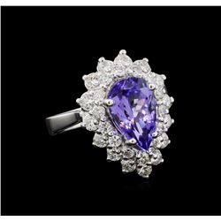 3.27 ctw Tanzanite and Diamond Ring - 14KT White Gold