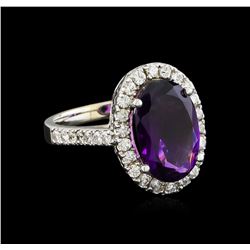 3.58 ctw Amethyst and Diamond Ring - 14KT White Gold