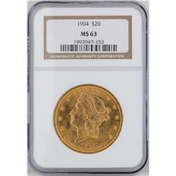 1904 $20 Liberty Head Double Eagle Gold Coin NGC MS63