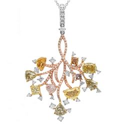 18k Three Tone Gold 4.77CTW Diamond, Pink Diamond and Multicolor Dia Pendant, (V