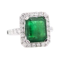 4.86 ctw Emerald and Diamond Ring - 14KT White Gold